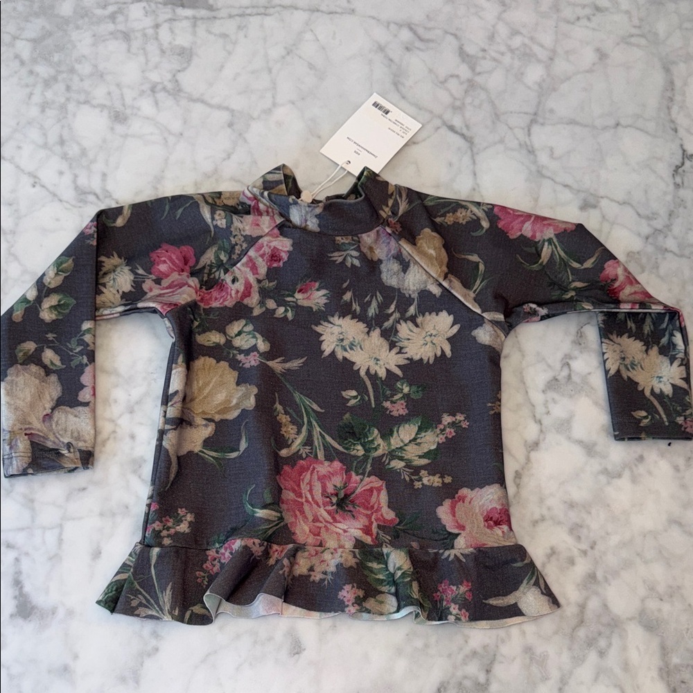 NWT Zimmermann Dark Floral Rashguard or Swim Ruffle Top 2Y